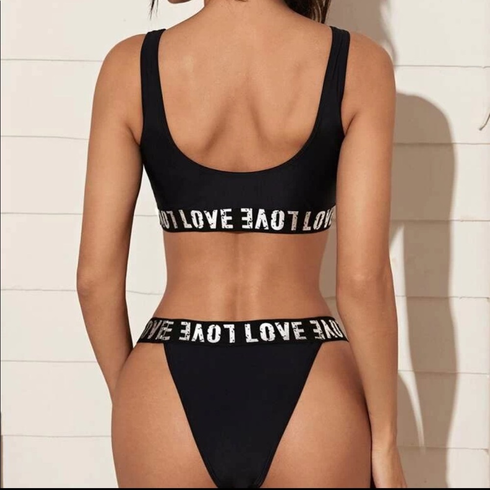 NWT Shein: Large Sexy Black Love Bikini Set - Picture 4 of 7